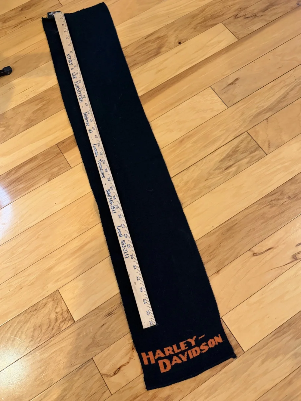 Vintage Harley-Davidson Acrylic Scarf Black Orange Logo Made in USA Unisex